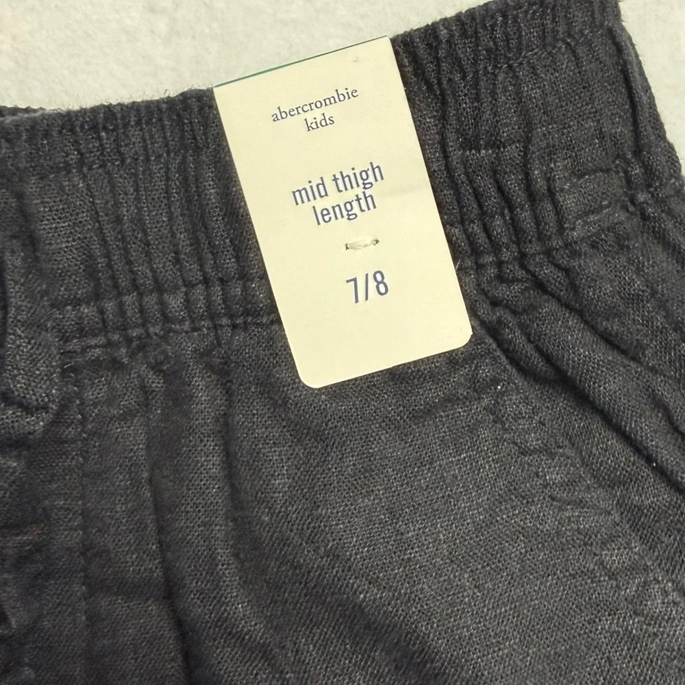 NWT Abercrombie Kids Black‎ Linen Blend Mid Thigh Shorts Elastic Waist Size 7/8